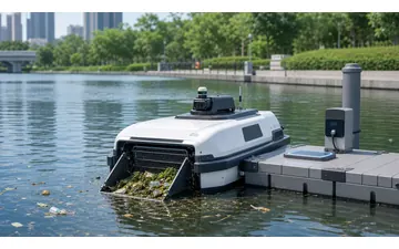 Autonomous cleaning boat wireless charging system with compact dock station