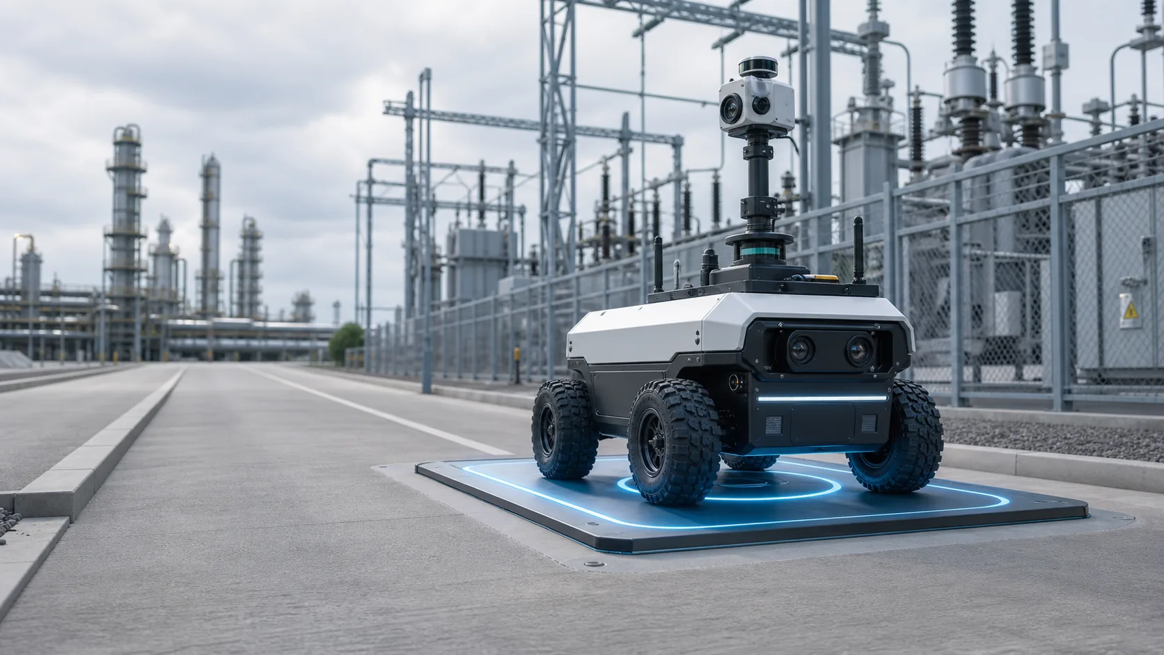 Outdoor unmanned inspection vehicle wireless charging system for industrial robots
