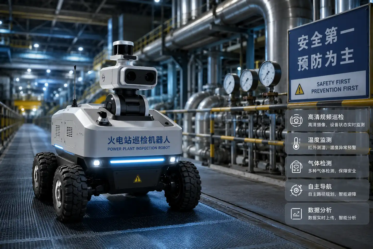 Thermal power plant inspection robot in industrial environment
