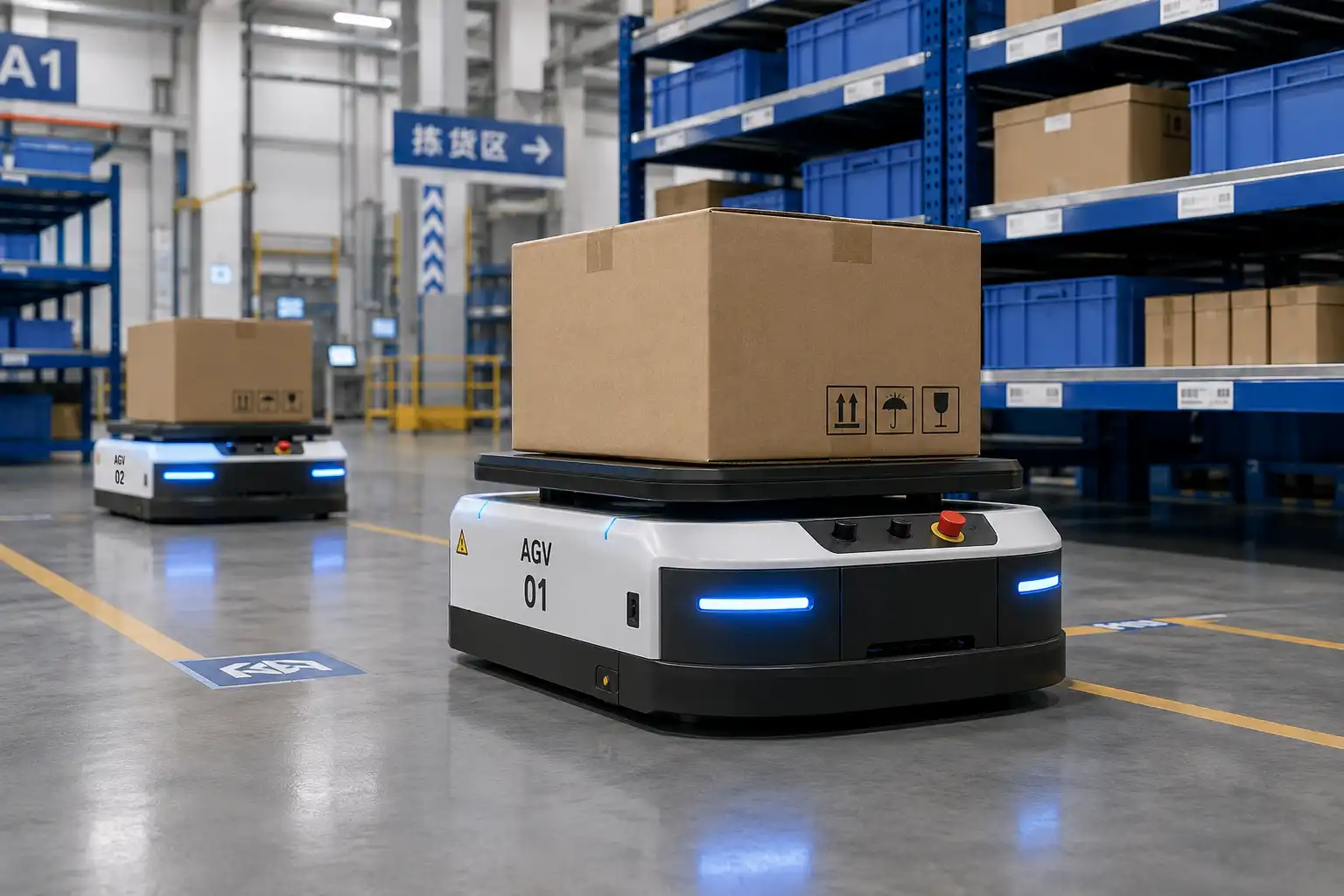 Wireless charging AGV operating in an automated warehouse environment